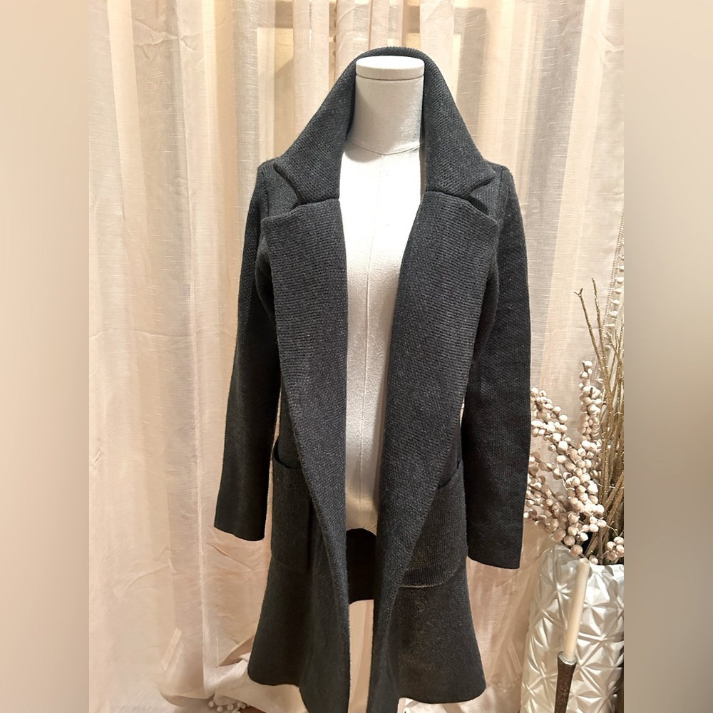Monteau Charcoal Grey Collar Sweater Jacket Knit Sz Small